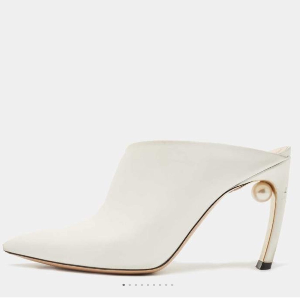NWOT Nicholas Kirkwood White Leather Mira Pointed Toe Mules Size 38,5